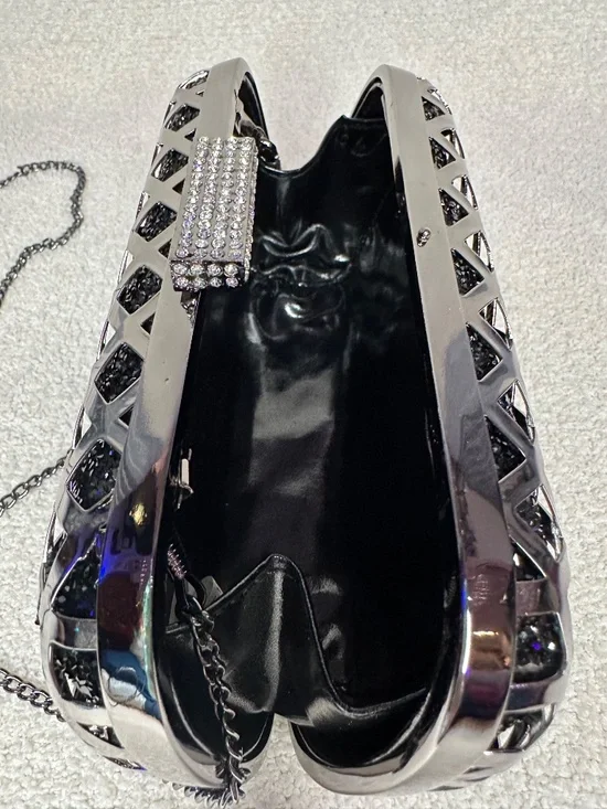 Black Rhinestone and Gunmetal hard clutch - Picture 5 of 8
